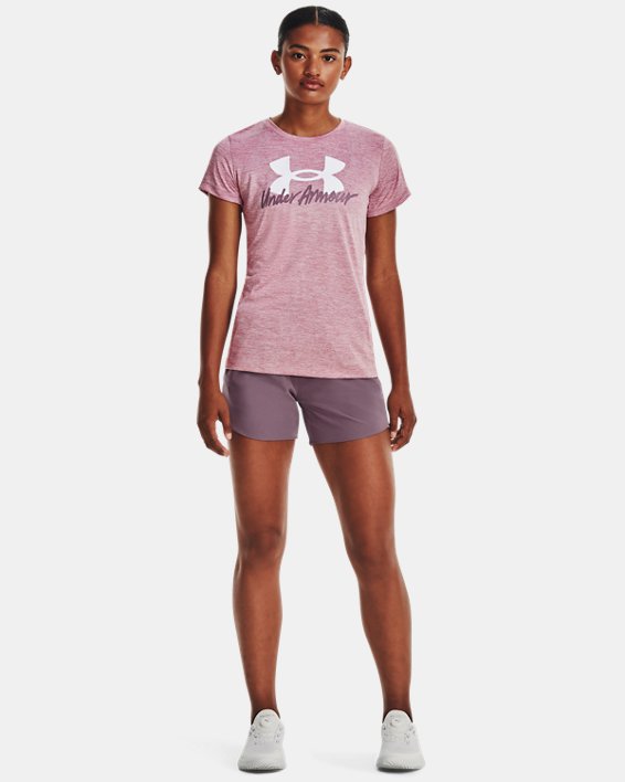 Women's UA Tech™ Twist Graphic Short Sleeve in Pink image number 2